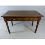 Original Teachers desk with Brass plated ink wells and brass shell handles to two drawers