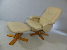 Cream leather massage chair and footstool