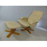 Cream leather massage chair and footstool