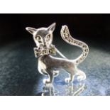 Silver and CZ brooch in the form of a cat set with marcasites