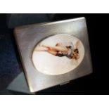 Silver case with enamel set pictorial image of a lady