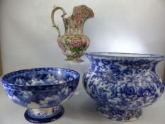 Copeland late spode jug with pink flower and bird design on grey ground, marked 232, approx height