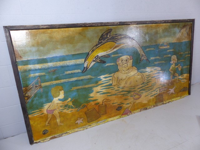 Vintage comical sign depicting Beer Beach, Devon. Approx 245cm x 122cm - Image 4 of 4