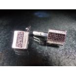 Pair of silver and CZ cufflinks, cased