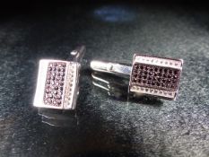 Pair of silver and CZ cufflinks, cased