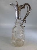 Victorian (London 1865) Claret Jug with hallmarked silver neck, spout and handle and mechanism to