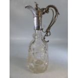 Victorian (London 1865) Claret Jug with hallmarked silver neck, spout and handle and mechanism to