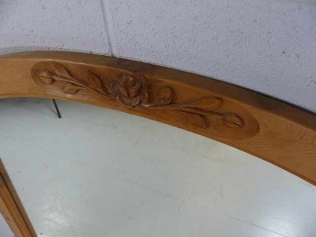 Large pine overmantle mirror with carved floral decoration - Image 2 of 4