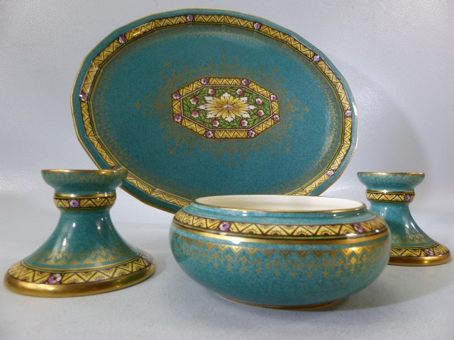 Mintons oval tray, candle sticks and bowl - Image 2 of 4
