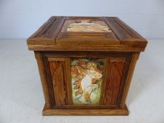 Modern four seasons hand painted box with decoupage panels depicting the seasons and black velvet