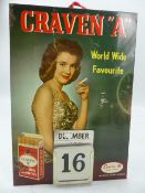 Breweriana: Craven "A" tin plate sign with metal inserts for a Calender