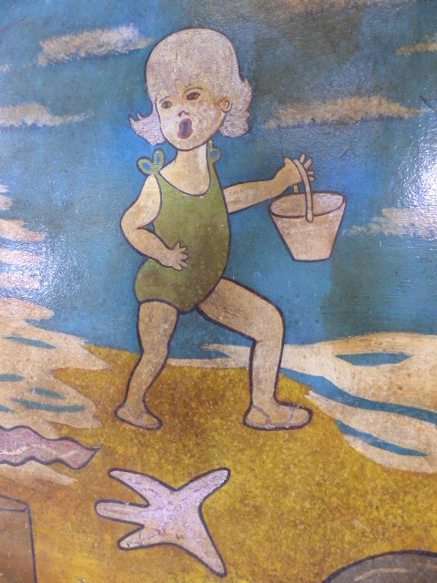 Vintage comical sign depicting Beer Beach, Devon. Approx 245cm x 122cm - Image 3 of 4