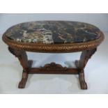 Heavily Carved occasional table with marble top supported by Angels