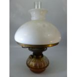 Victorian oil lamp with original glass shade and chimney