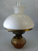 Victorian oil lamp with original glass shade and chimney