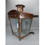 Copper wall mounted, glass-fronted street lamp. Height approx. 52cm