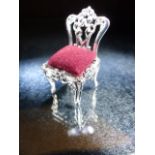 Silver pincushion in the form of a miniature chair