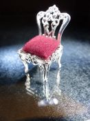 Silver pincushion in the form of a miniature chair