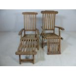 Pair of teak garden steamer chairs