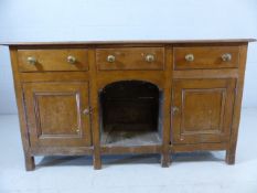 Antique pine dresser base with brass handles A/F