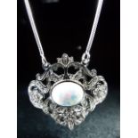 Silver and CZ Opal panelled Belle Epoque style pendant necklace