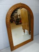 Oak framed carved mirror approx 90cm tall