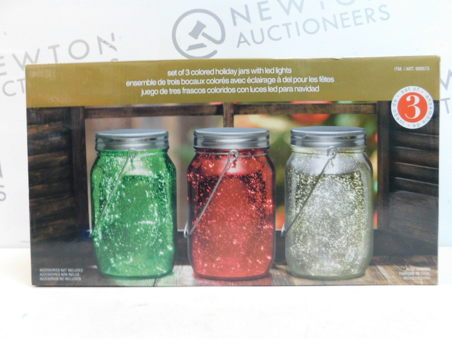 1 BOXED SET OF 3 COLORED GLASS GARDEN JARS WITH FAIRY LIGHTS RRP £39.99