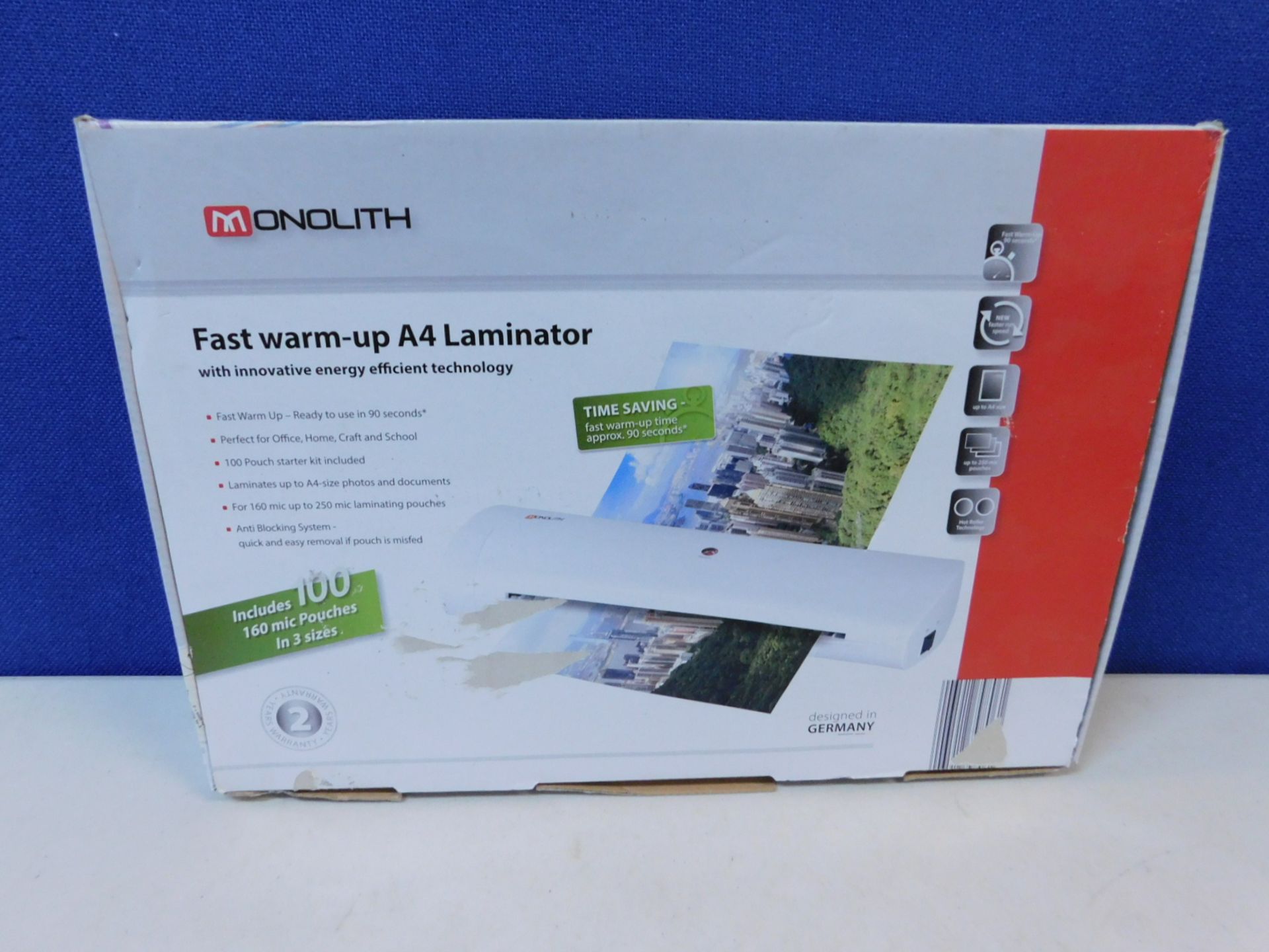 1 BOXED MONOLITH FAST WARM-UP A4 LAMINATOR RRP £32.99