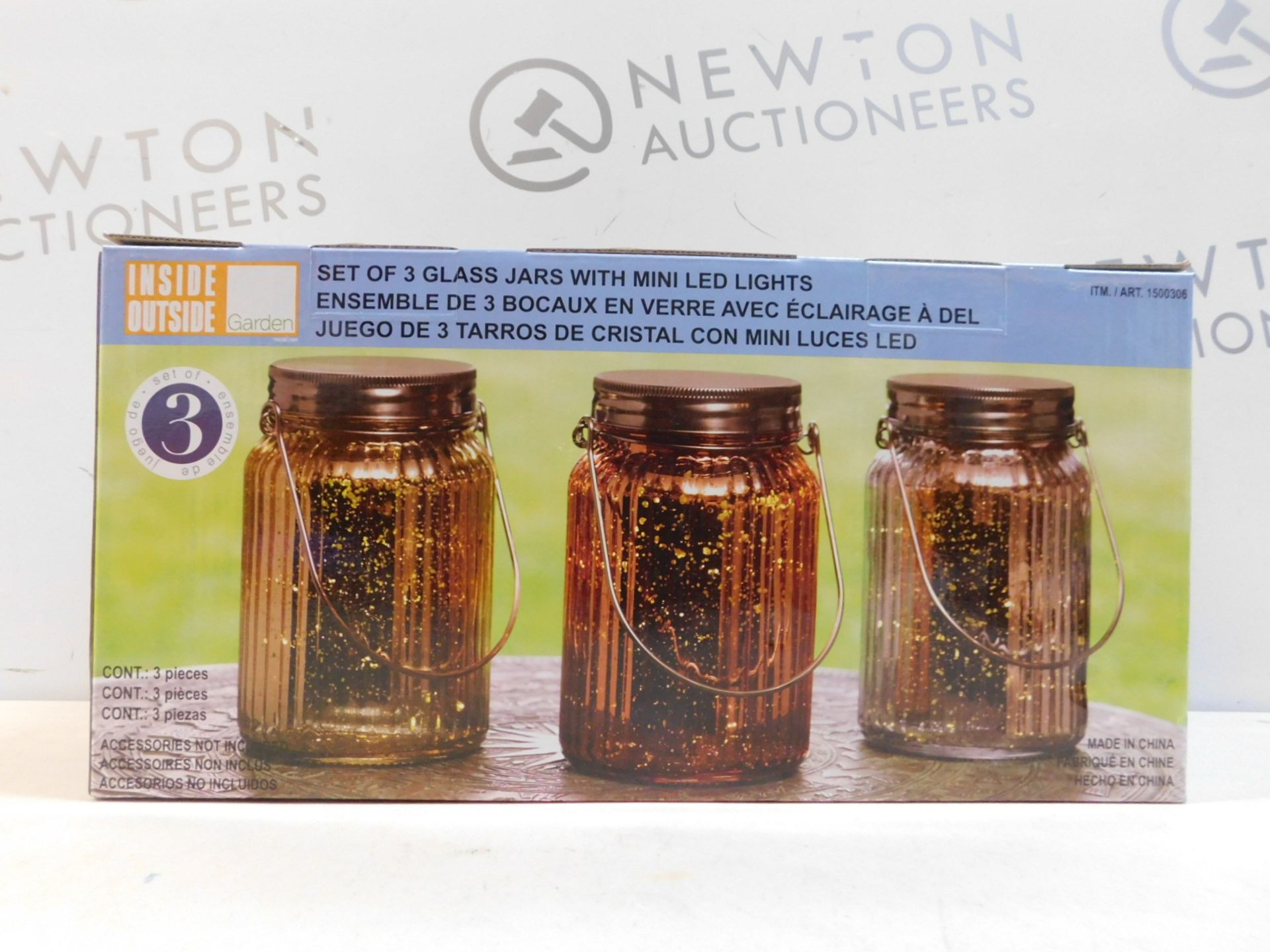 1 BOXED SET OF 3 COLORED GLASS GARDEN JARS WITH FAIRY LIGHTS RRP £39.99