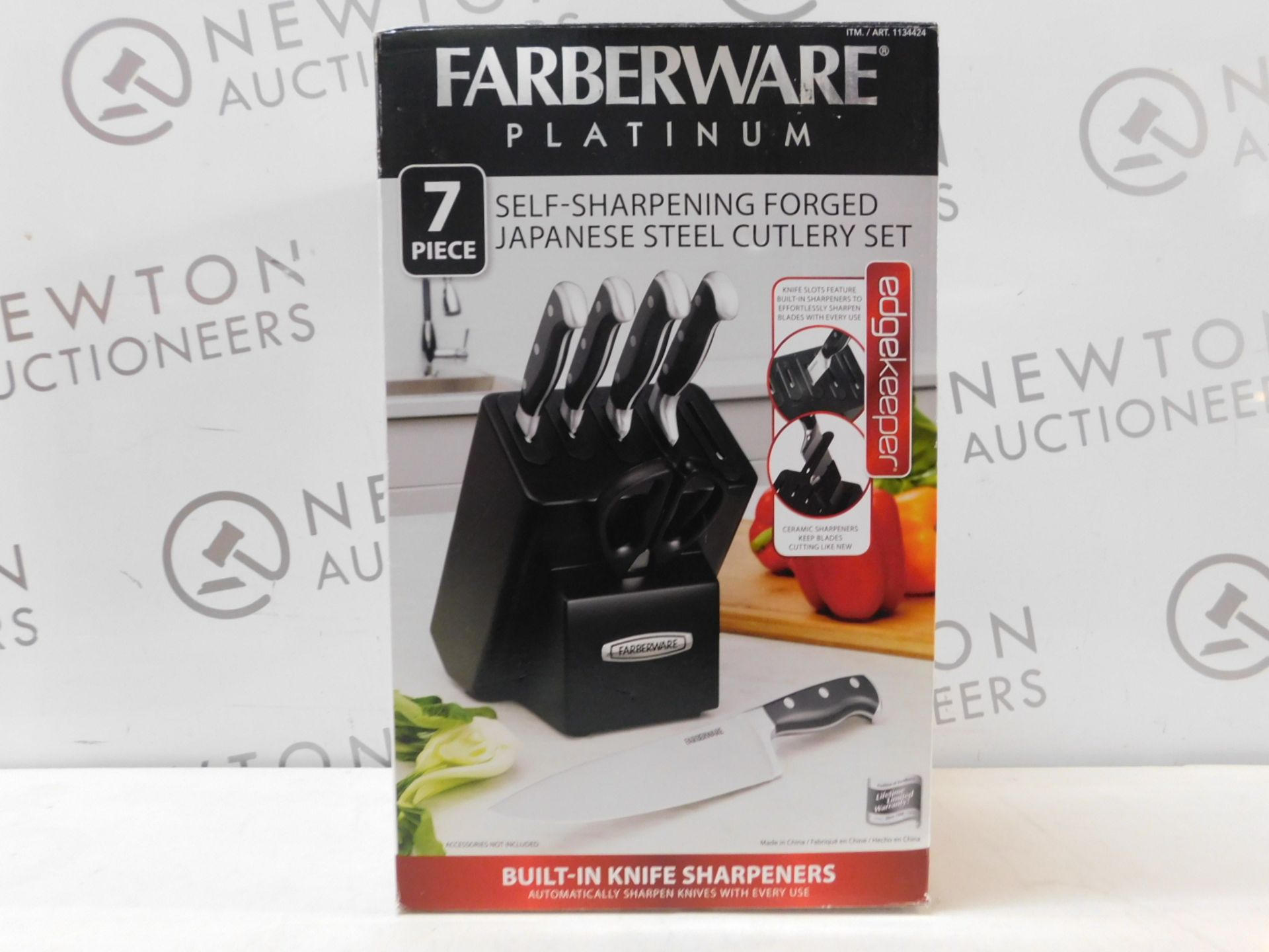 1 BOXED FABERWARE PLATINUM 7PC SELF SHARPENING JAPANESE STEEL KNIFE BLOCK SET RRP £79.99