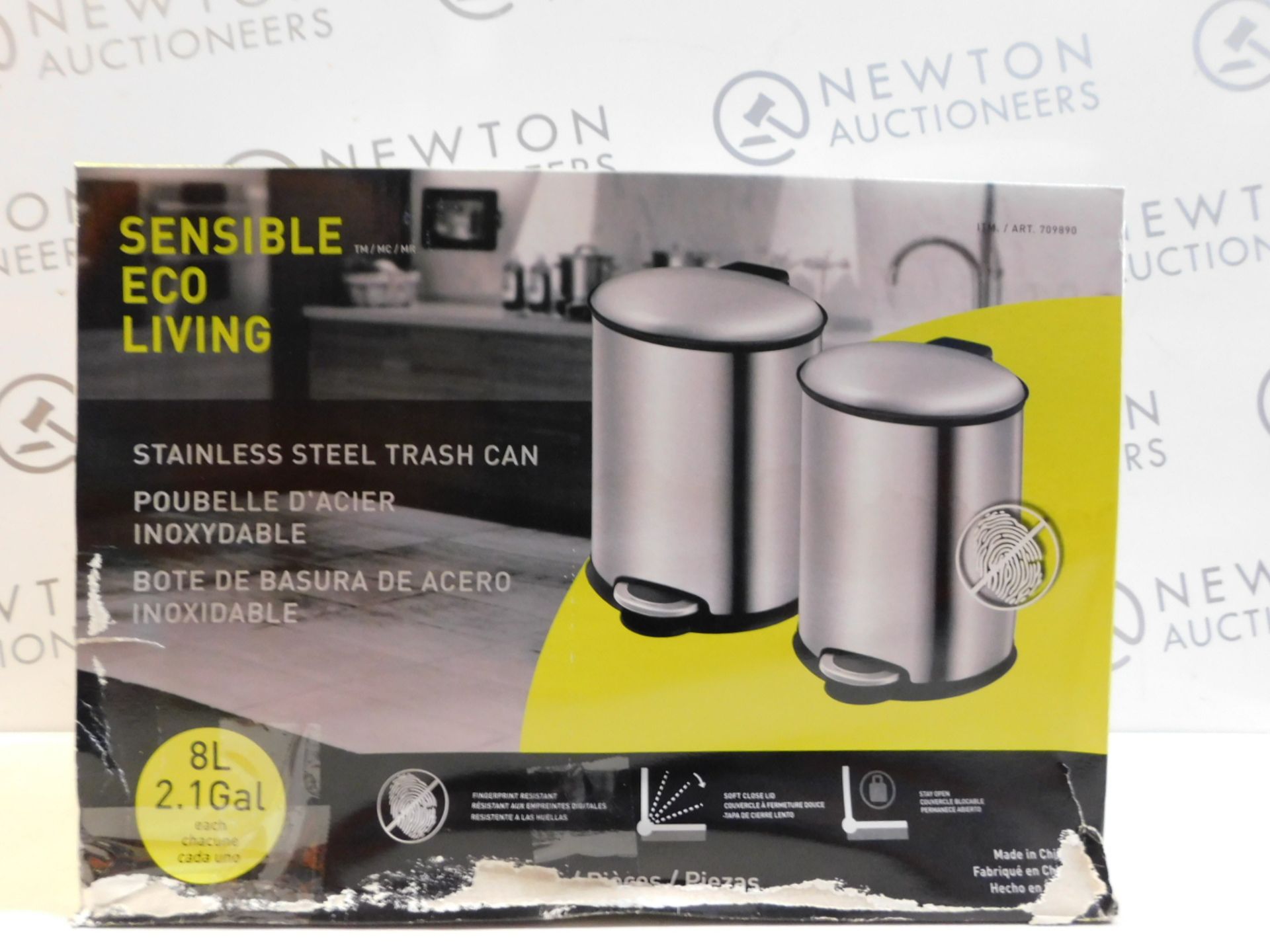1 BOXED SET OF 2 SENSIBLE ECO LIVING STAINLESS STEEL PEDAL BINS RRP £39.99