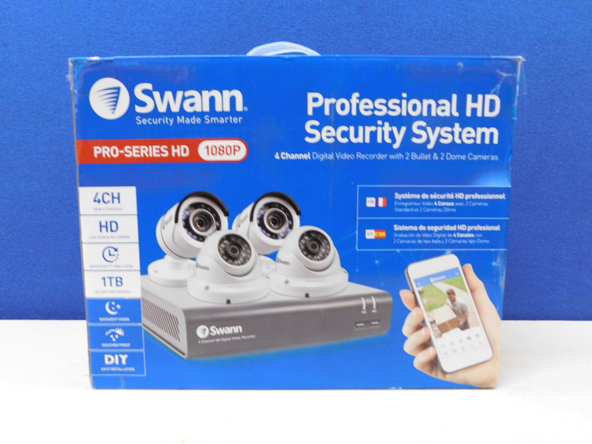 1 BOXED SWANN PRO-SERIES HD SECURITY SYSTEM - DVR4-4575 4CH 1080P DIGITAL VIDEO RECORDER & 4 PRO-