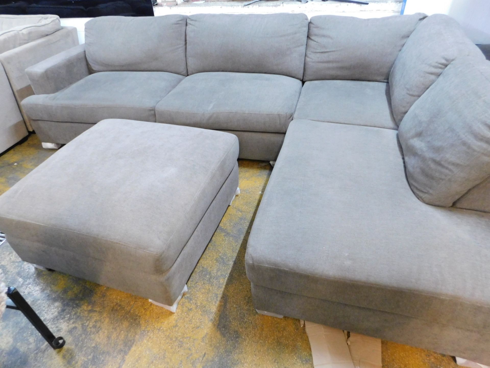 1 KOLBY GREY 3 PIECE FABRIC SECTIONAL SOFA WITH OTTOMAN RRP £999