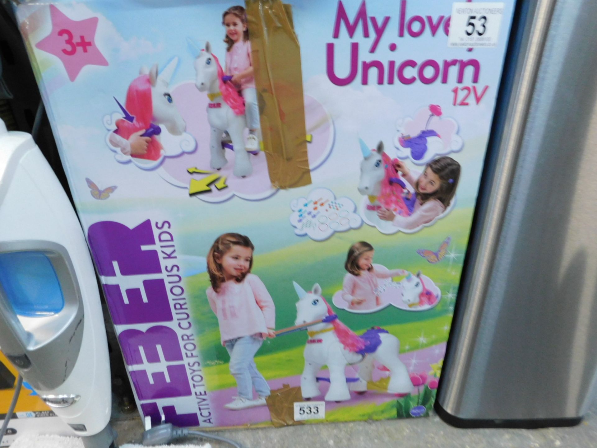 1 BOXED MY LOVELY UNICORN 12V POWERED RIDE ON BY FEBER RRP £229.99