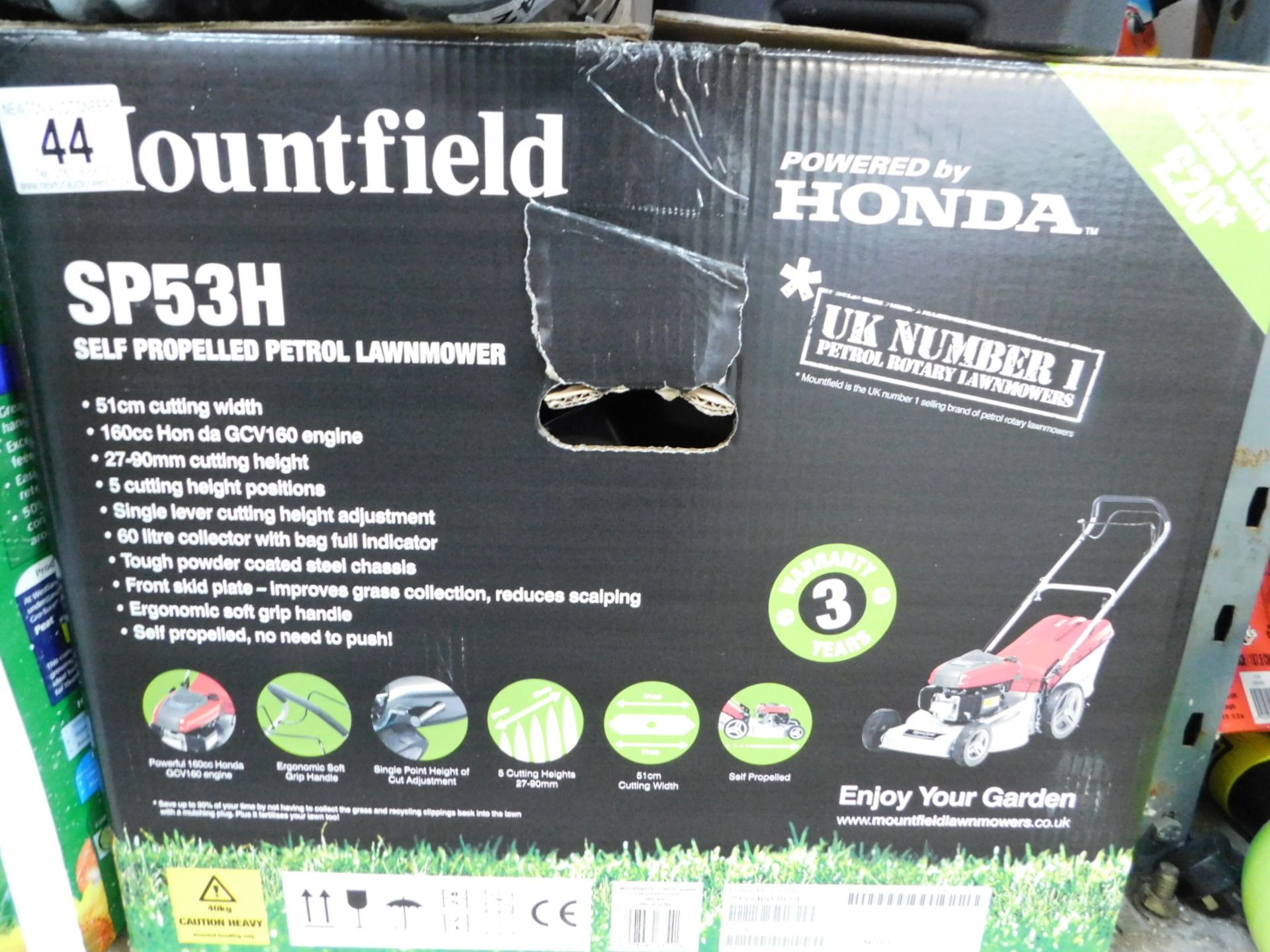 1 BOXED MOUNTFIELD SP53H SELF PROPELLED PETROL LAWNMOWER POWERED BY HONDA RRP £349.99