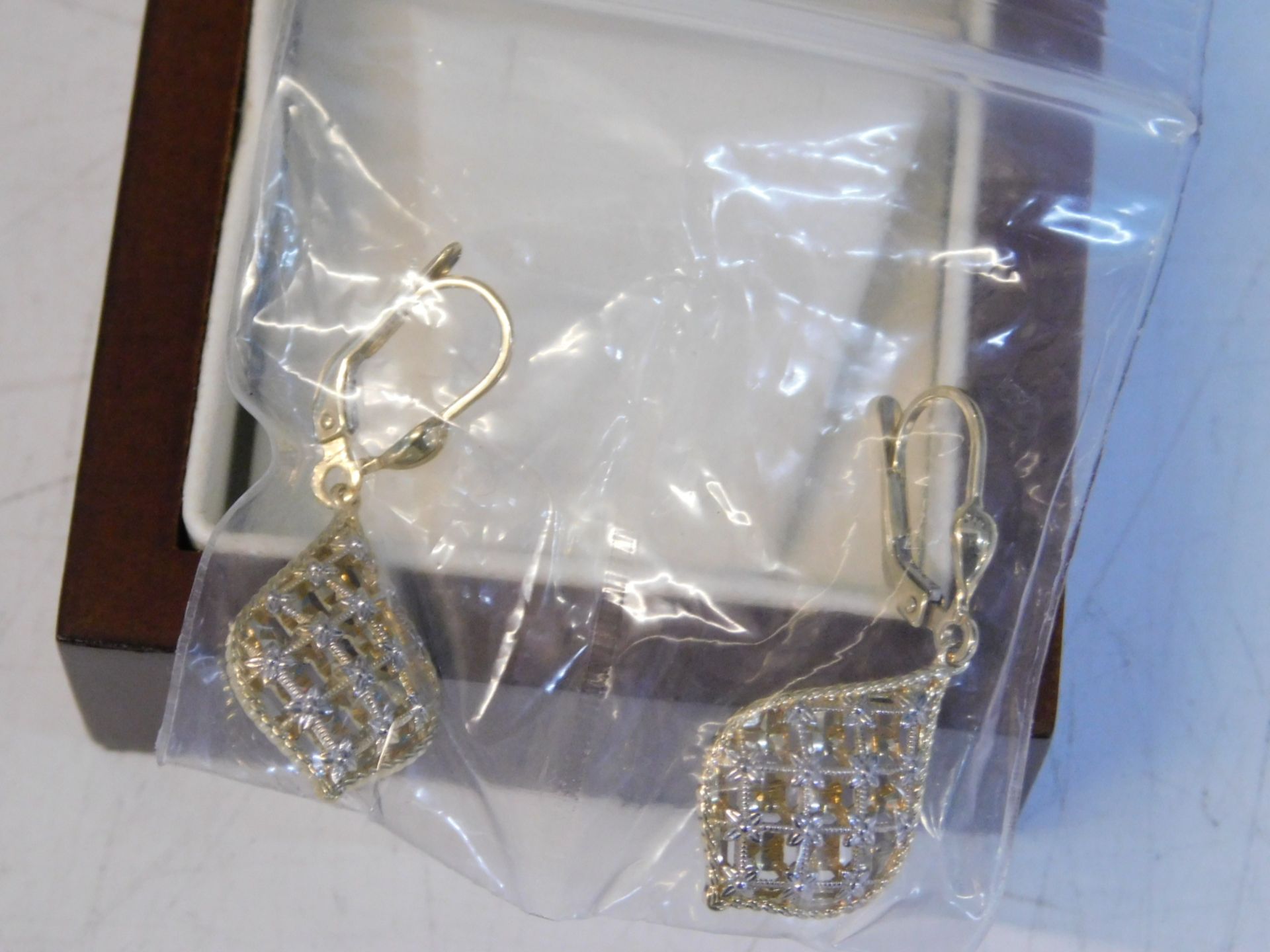 1 BOXED TWO TONE GOLD TEARDROP EARINGS RRP £185