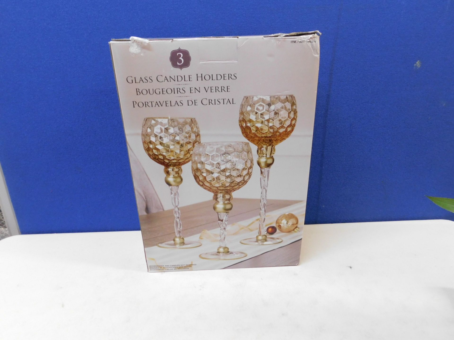 1 BOXED SET OF 3 DESIGNER GLASS CANDLE HOLDERS RRP £29.99