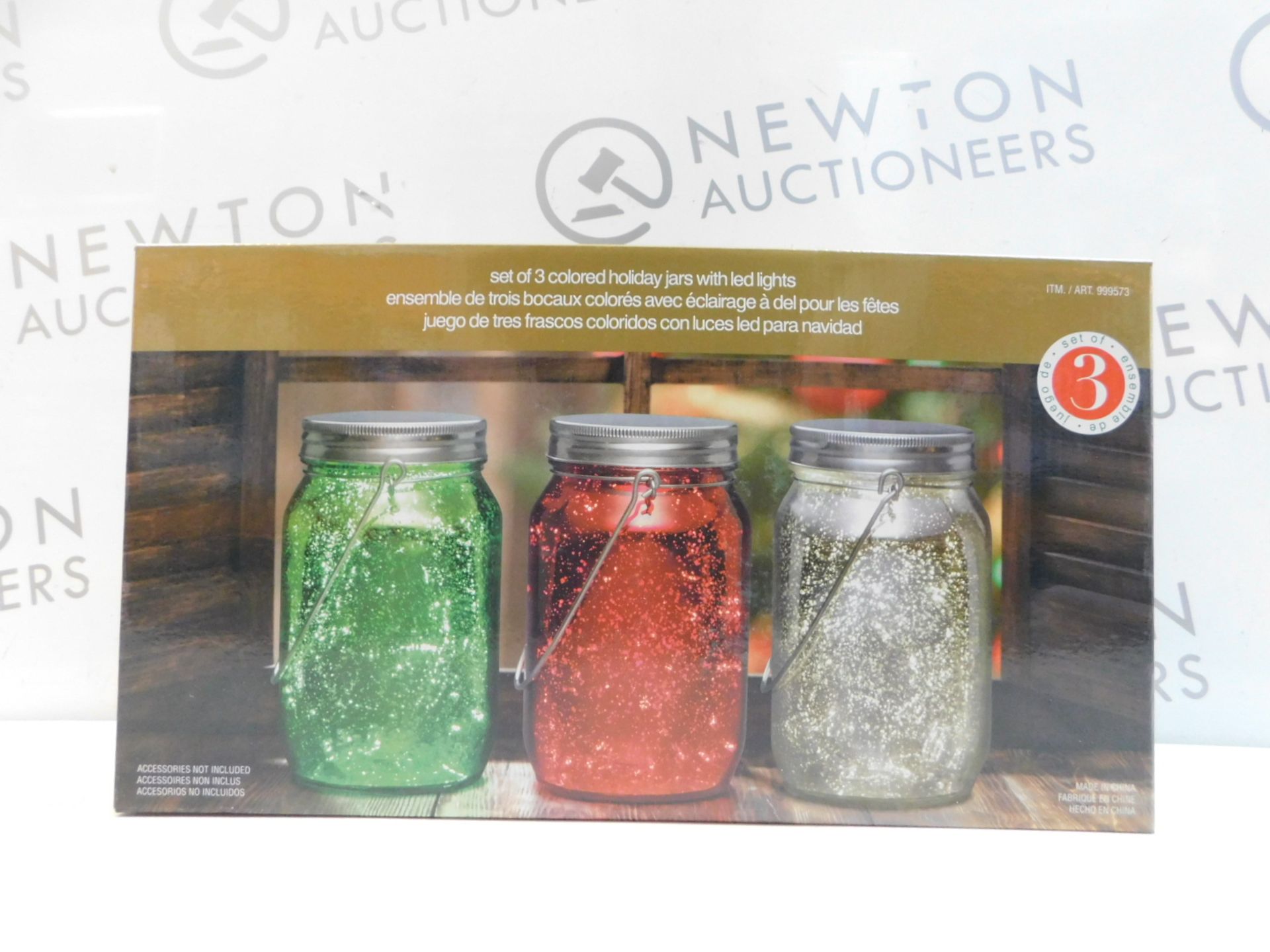 1 BOXED SET OF 3 COLORED GLASS GARDEN JARS WITH FAIRY LIGHTS RRP £39.99