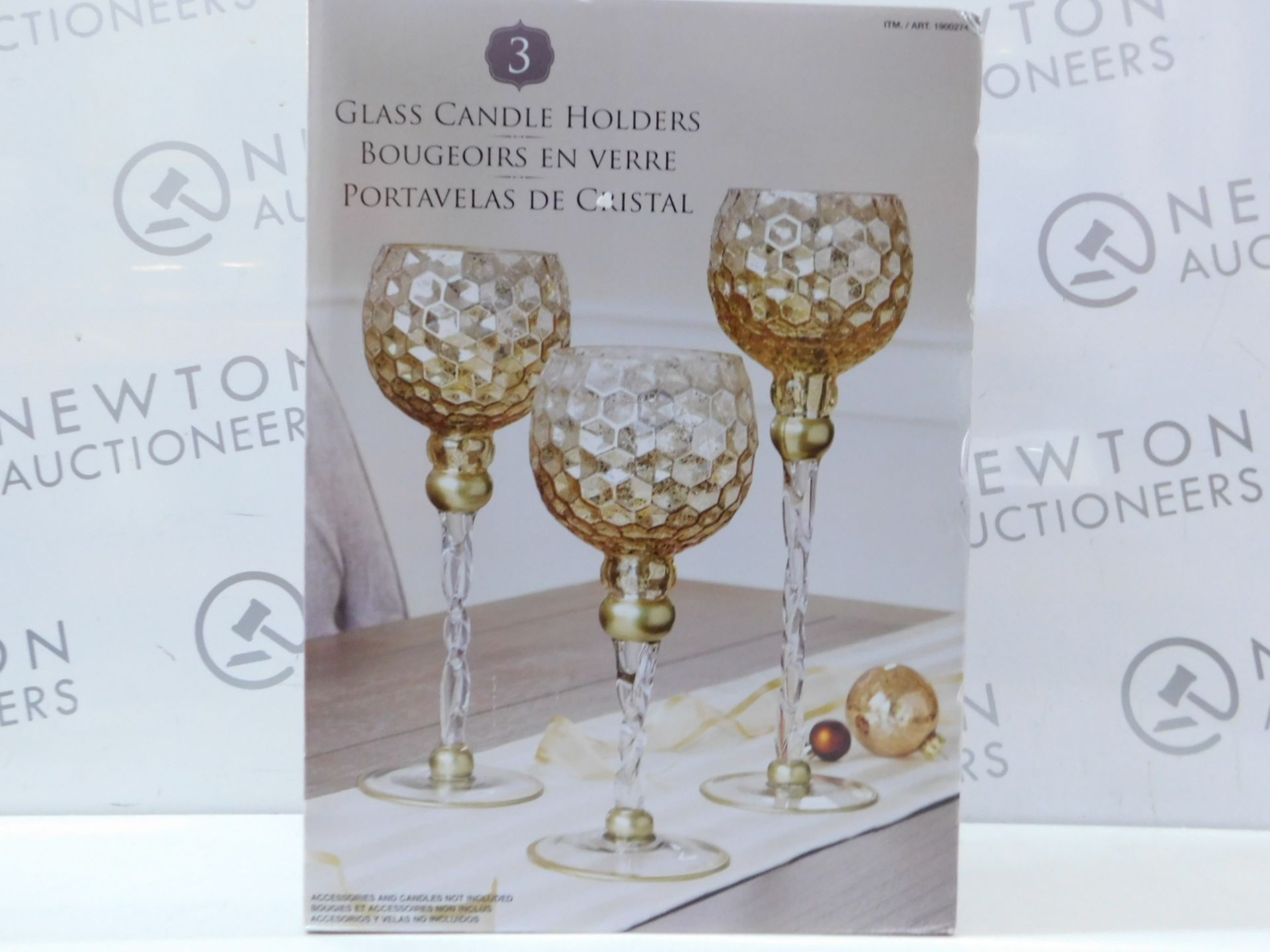 1 BOXED SET OF 3 DESIGNER GLASS CANDLE HOLDERS RRP £29.99