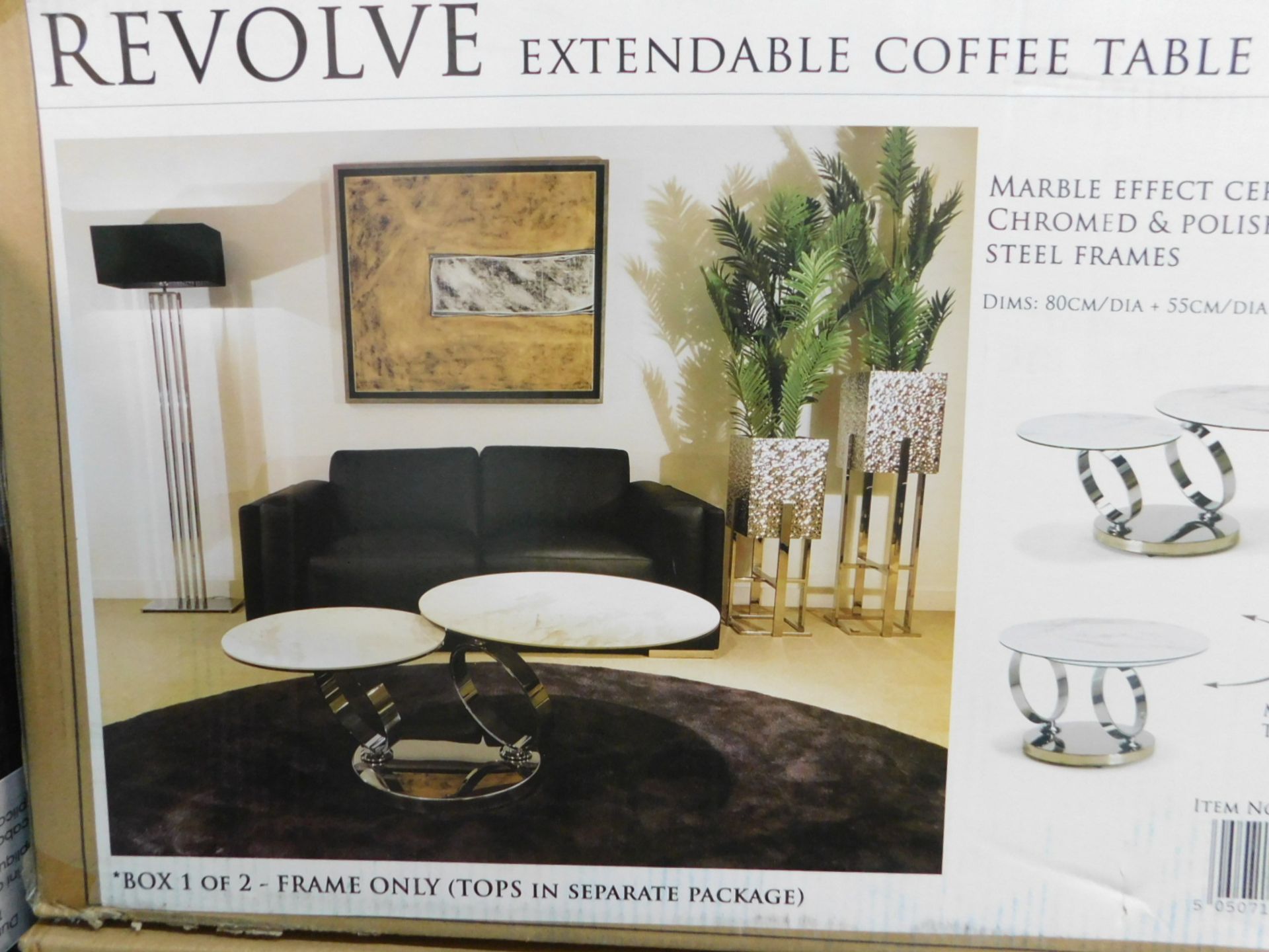 1 BOXED DESIGNER MARBLE TOP REVOVLE COFFEE TABLE RRP £399