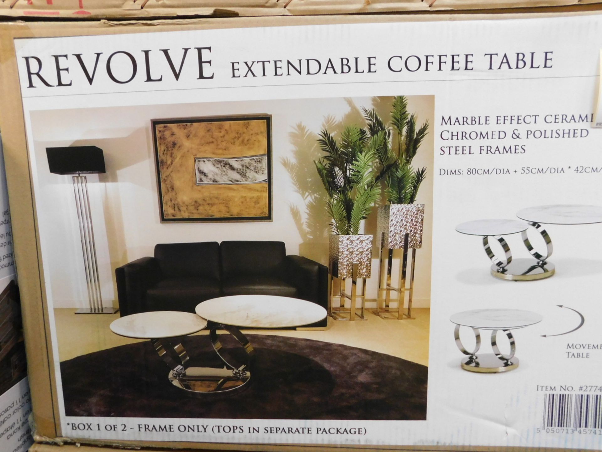 1 BRAND NEW BOXED DESIGNER MARBLE TOP REVOLVE EXTENDABLE COFFEE TABLE RRP £399 (2 BOXES)