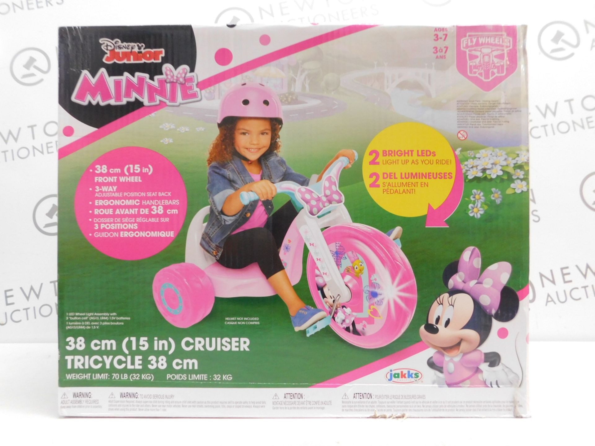 1 BOXED DISNEY MINNIE MOUSE 15" FLY WHEEL JUNIOR CRUISER TRICYCLE RIDE-ON WITH LIGHTS RRP £49.99