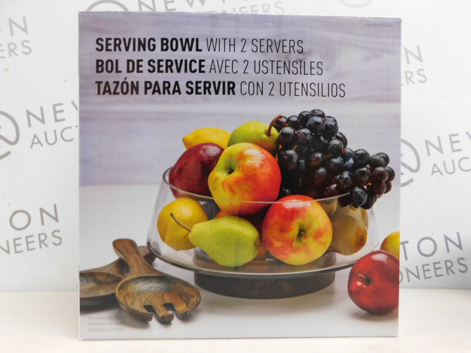 1 BOXED CHESTNUT WOOD BASE SERVING BOWL WITH SERVING UTENSILS RRP £39.99