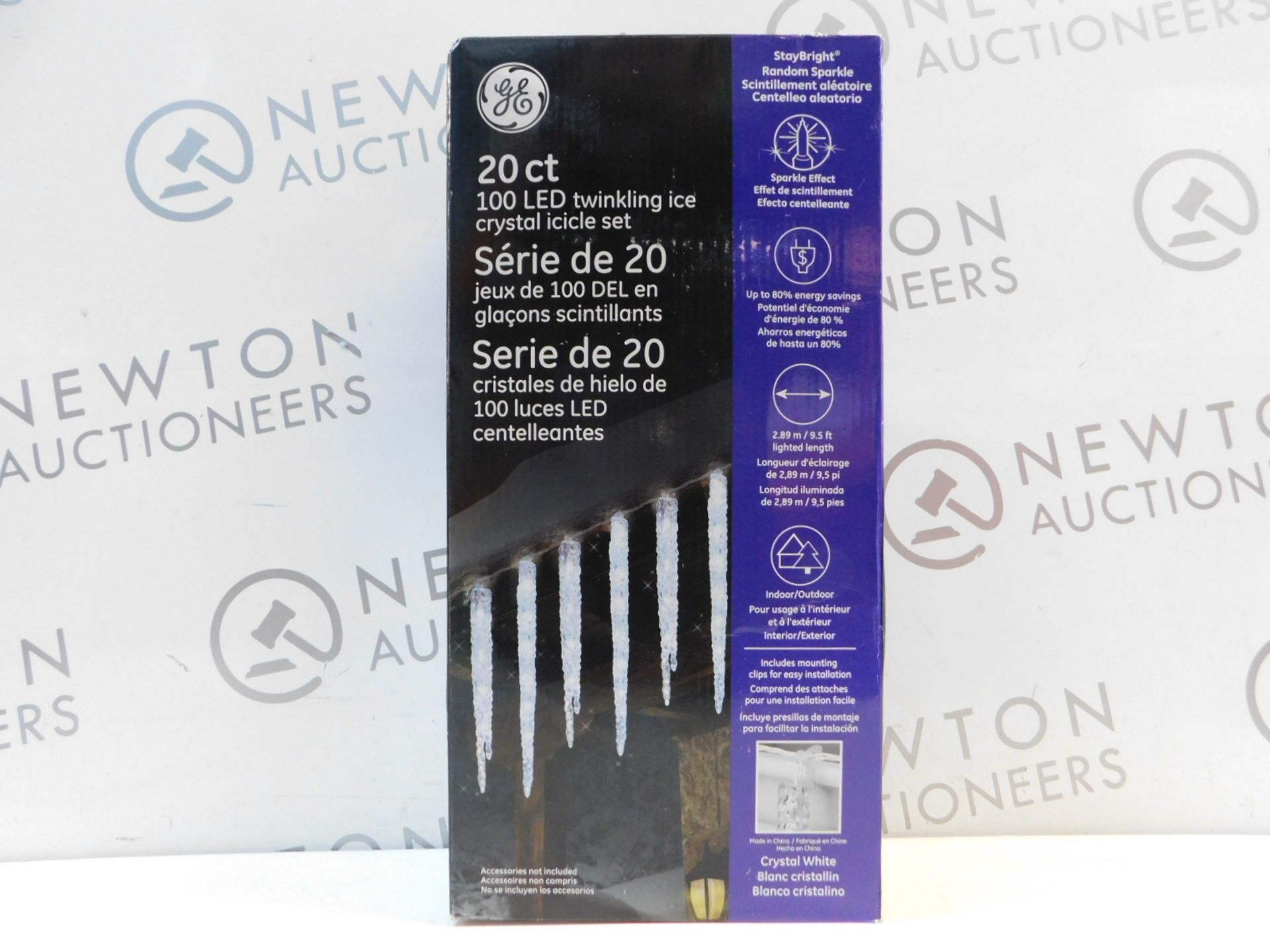 1 BOXED GE STAYBRIGHT RANDOM SPARKLE 100 LED TWINKLING ICE CRYSTAL ICICLE SET RRP Â£29.99