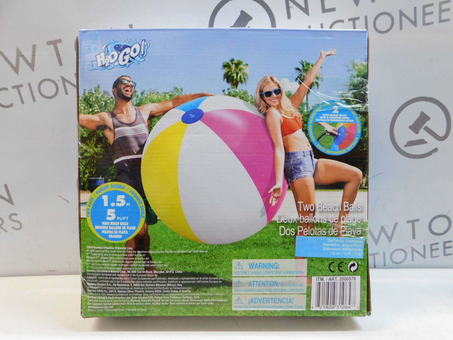 1 BRAND NEW BOXED SET OF 2 BESTWAY 60" H2O GO INFLATABLE BEACH BALLS RRP Â£19.99