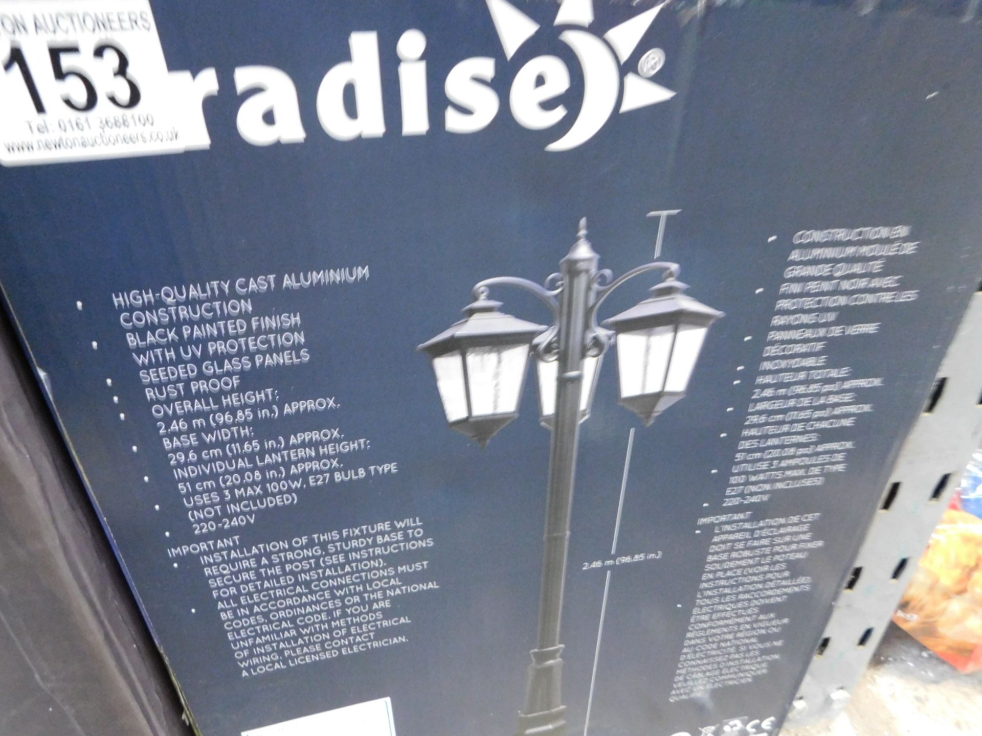 1 BOXED PARADISE 3 HEAD STREETLIGHT LAMP POST 230V WATERMARK GLASS RRP Â£199