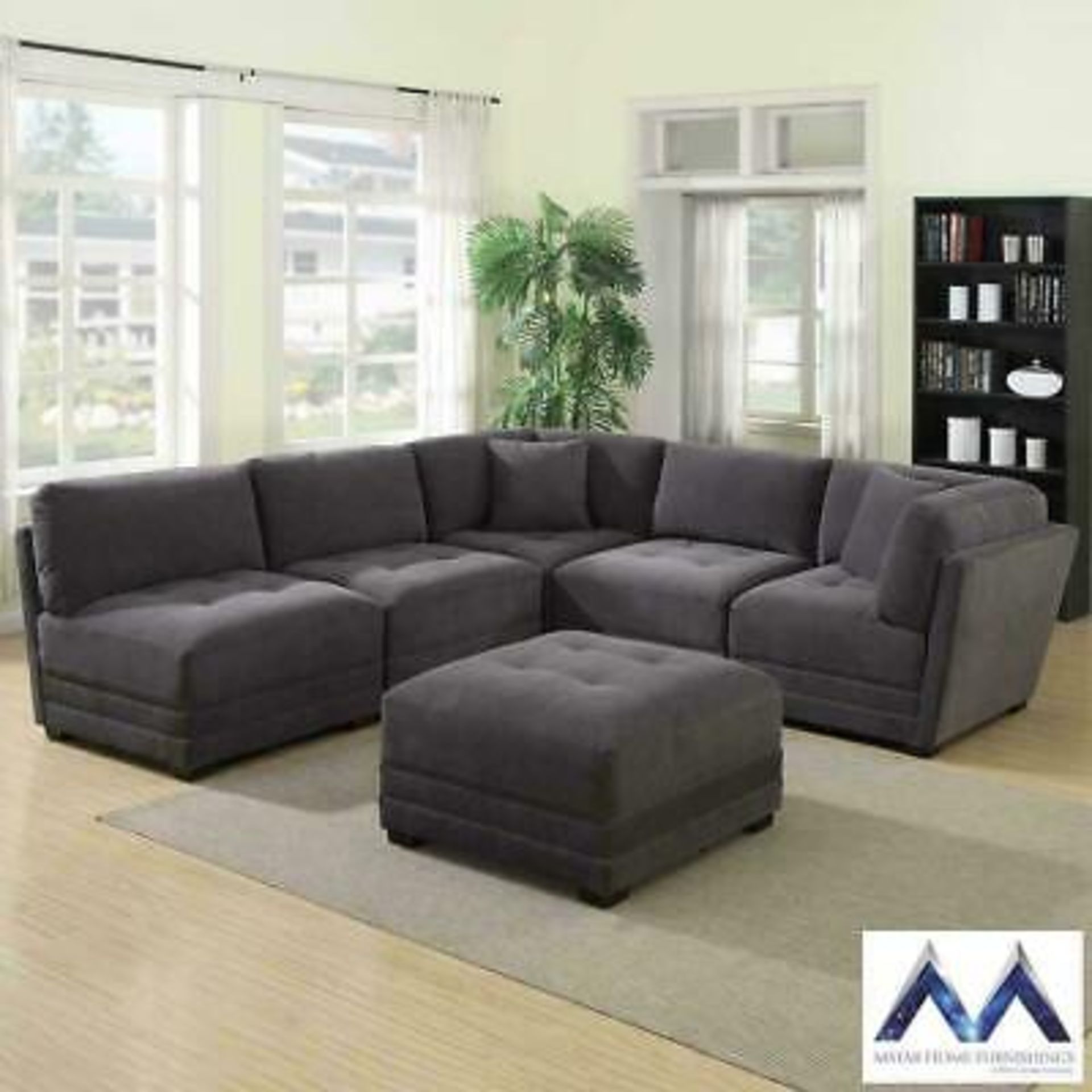 1 MSTAR INTERNATIONAL 6-PIECE MODULAR FABRIC GREY DESIGNER SOFA INCLUDING FOOTSTOOL RRP Â£1199