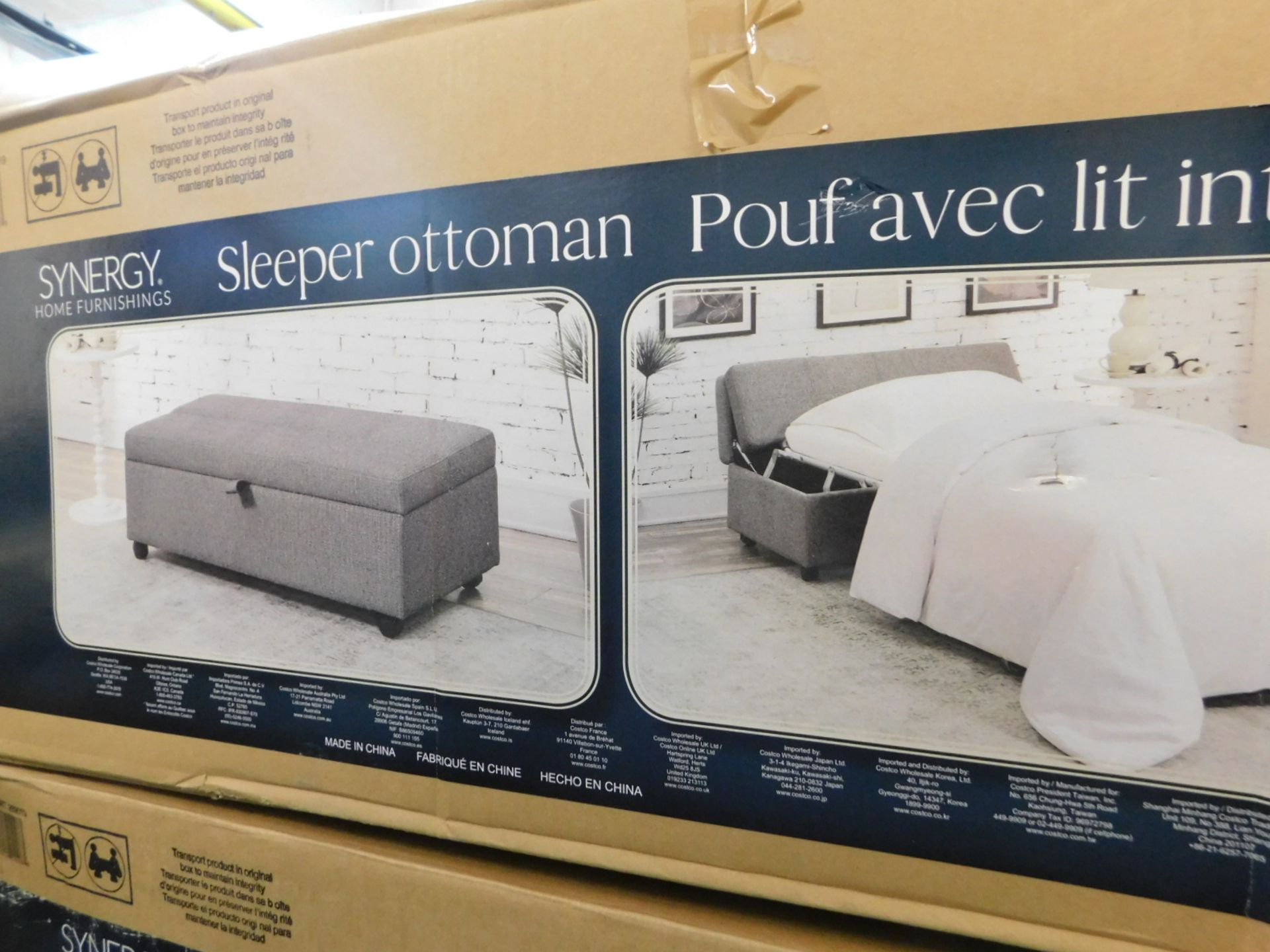 1 BOXED SYNERGY HOME FURNISHINGS GREY FABRIC SLEEPER OTTOMAN RRP Â£349.99