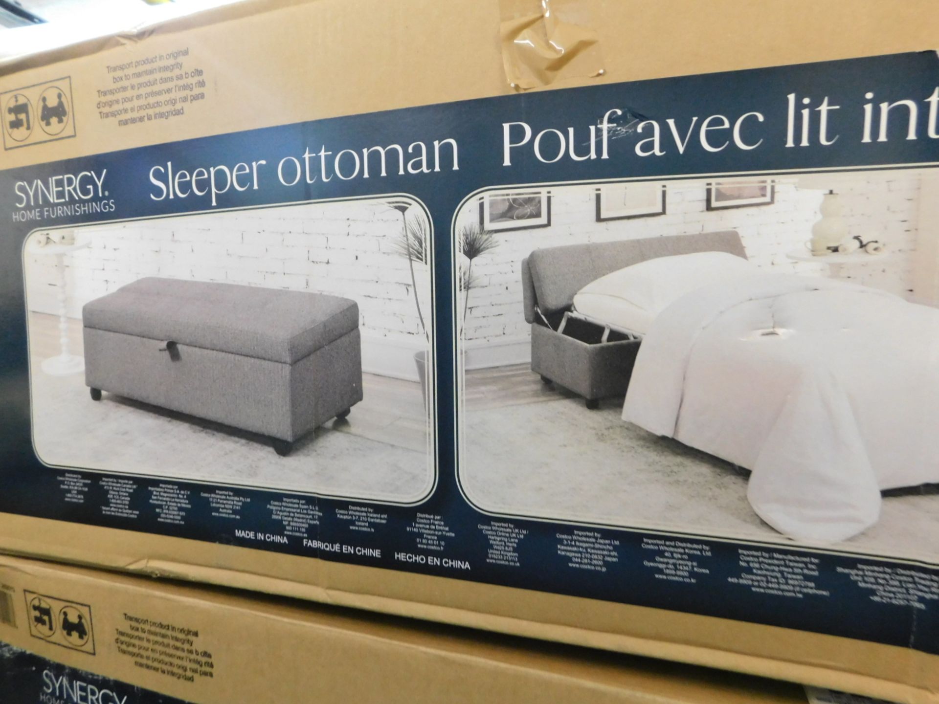 1 BOXED SYNERGY HOME FURNISHINGS GREY FABRIC SLEEPER OTTOMAN RRP Â£349.99