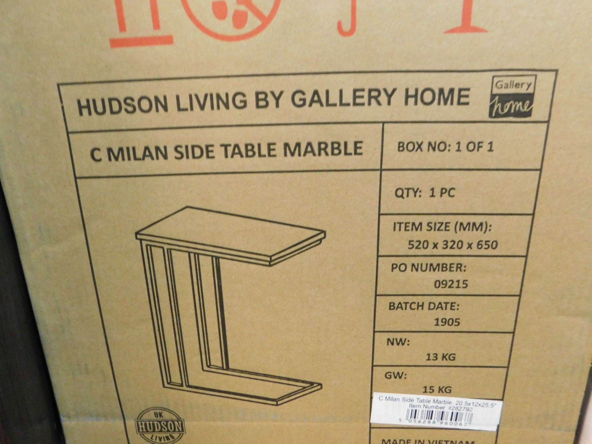 1 BOXED GALLERY MILAN CLEAR WHITE MARBLE SIDE TABLE (W52CM X D32CM X H65CM) RRP Â£149.99